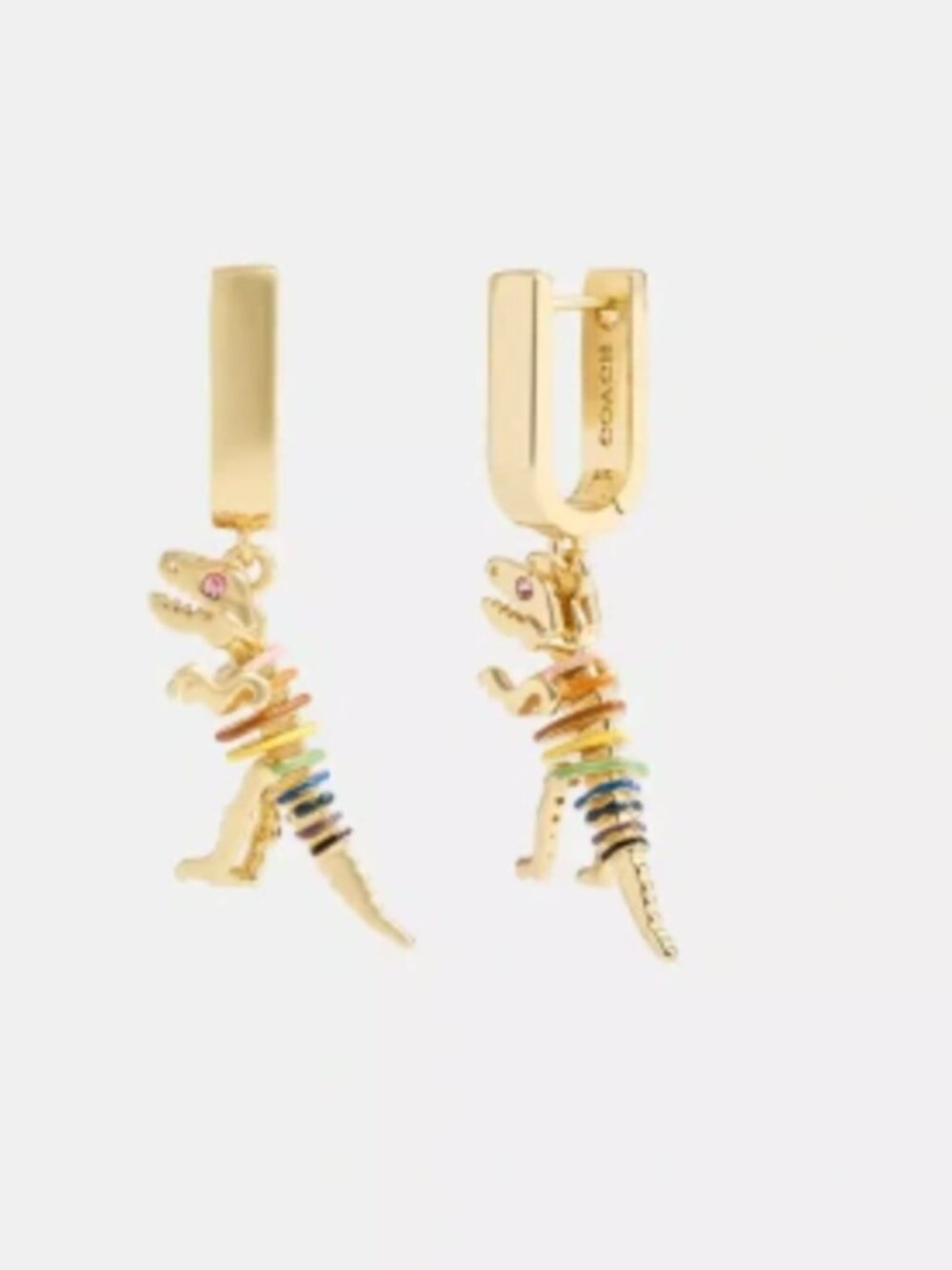 Coach Skeletal Rexy Huggie Earrings Gold Dinosaur Rainbow Crystal CAT54